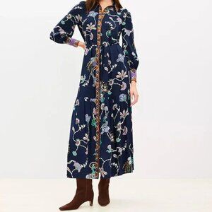 LOFT Navy Floral Long Sleeve Dress